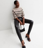 New Look Tall Black Leather-Look Zip Front Leggings